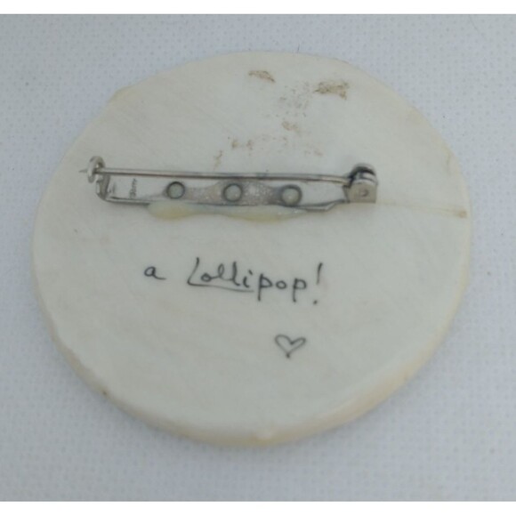 Big hair Line art "A Lollipop" Hand Made Art Button Pin - Picture 2 of 2